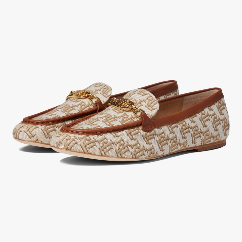 Ralph Lauren Women's Cream and Brown Loafers w/ Gold Accents